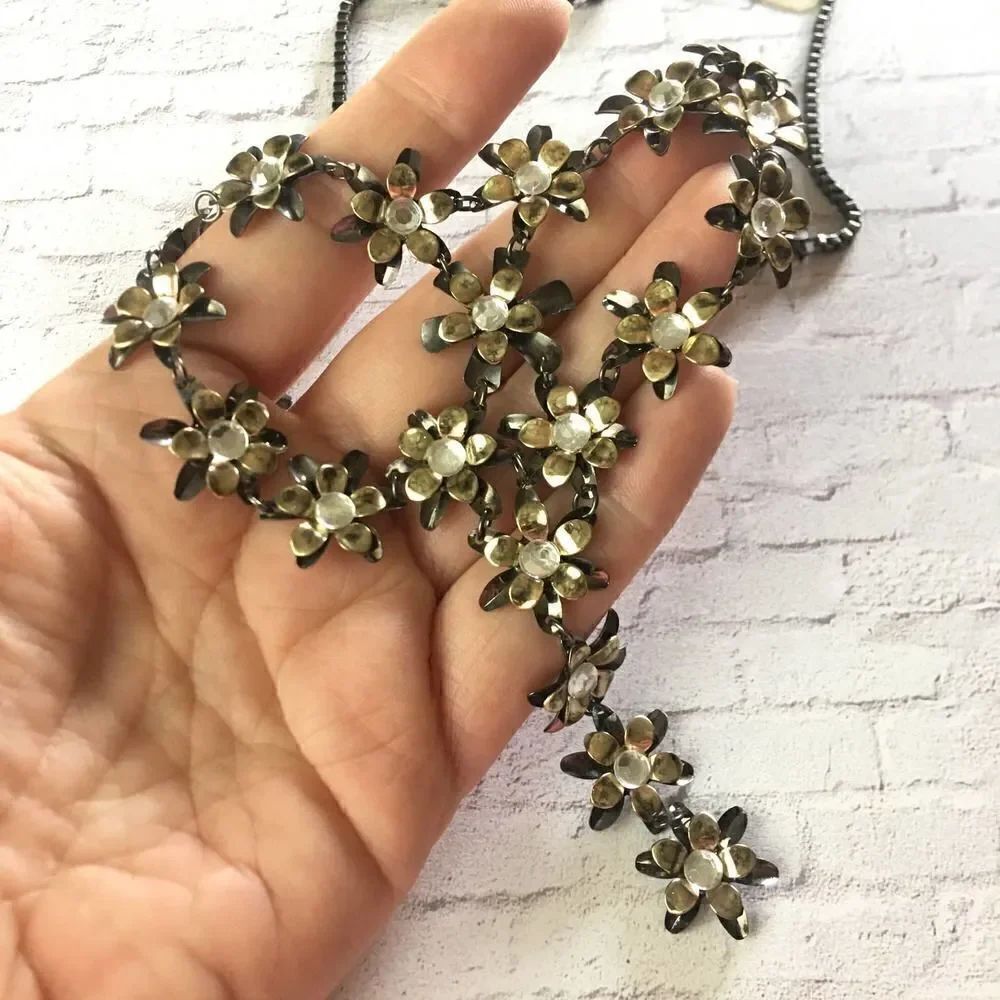 Boho Multi Color Metal Flower Y Necklace - Picture 4 of 5